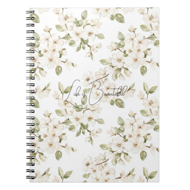 Pretty Cream Flowering Tree  Notebook (Front)
