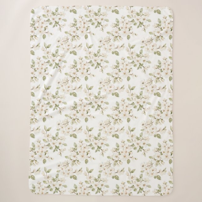 Pretty Cream Flowering Tree  Sherpa Blanket (Front)