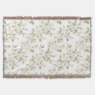 Pretty Cream Flowering Tree Throw Blanket