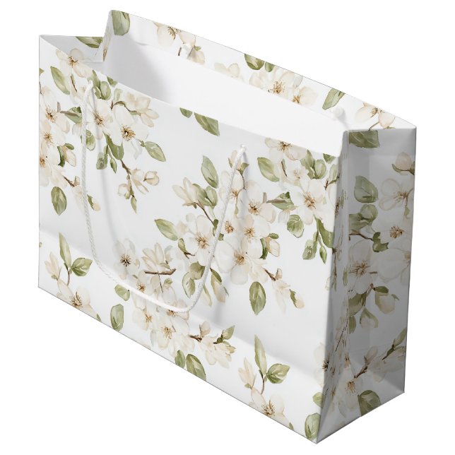Pretty Cream Flowering Tree Wedding Large Gift Bag (Front Angled)