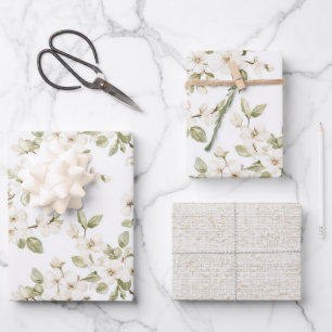 Pretty Cream Flowering Tree Wedding Wrapping Paper Sheet