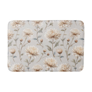 Pretty Cream Flowers Bath Mat