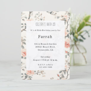 Pretty Cream Peach Floral Birthday Invitation