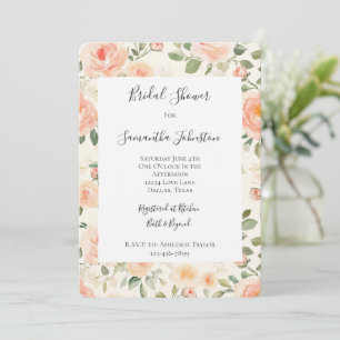 Pretty Cream Peach Floral Bridal Shower Invitation