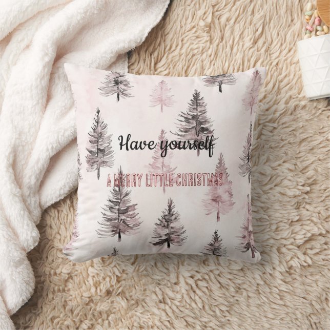 Pretty Cream Peach Floral Christmas Trees Cushion (Blanket)