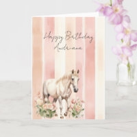 Pretty Cream Peach Pink Horse Floral Birthday
