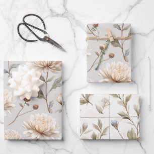 Pretty Cream Stone Blue Floral Bridal Shower Wrapping Paper Sheet