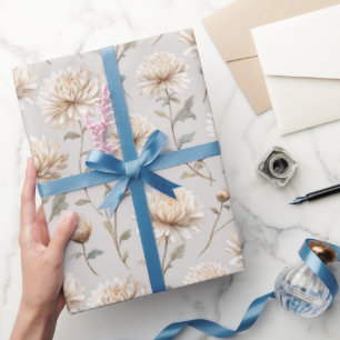Pretty Cream Stone Floral Birthday Wrapping Paper