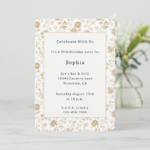 Pretty Cream White Floral Birthday Invitation