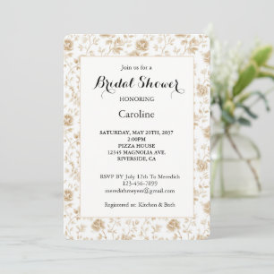 Pretty Cream White Floral Bridal Shower Invitation