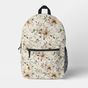 Pretty Cream White Flowers Printed Backpack