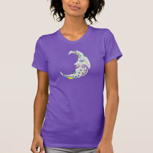 Pretty Crescent Moon Face Colourful Patterns T-Shirt