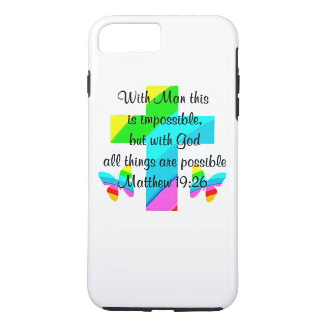 PRETTY CROSS AND RAINBOW MATTHEW 19:26 DESIGN Case-Mate iPhone CASE (Back)