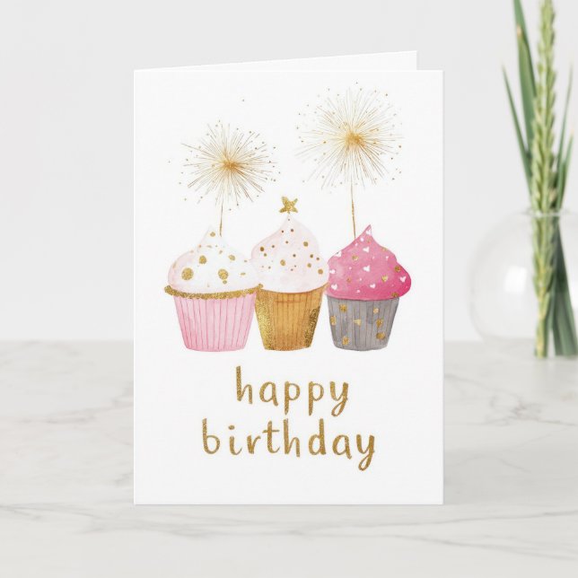 Pretty Cupcake Birthday Card (Front)