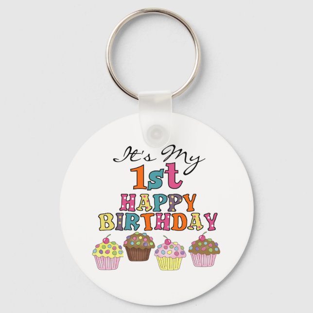 Pretty Cupcakes 1st Birthday Tshirts and Gifts Key Ring (Front)
