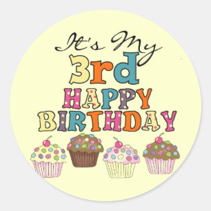 Pretty Cupcakes 3rd Birthday Tshirts and Gifts Classic Round Sticker