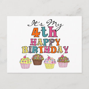 Pretty Cupcakes 4th Birthday Tshirts and Gifts Postcard