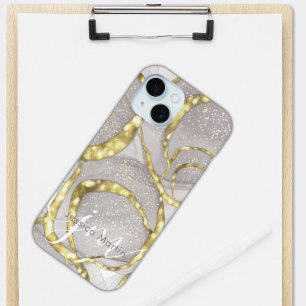 Pretty Custom Name Monogram Iridescent Swirl  iPhone 15 Case