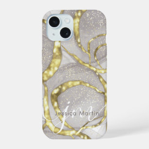Pretty Custom Name Monogram Iridescent Swirl iPhone 15 Case