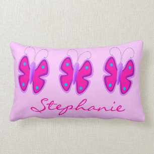 Pretty Custom Pink Butterfly Polka Dots for Girl Lumbar Cushion