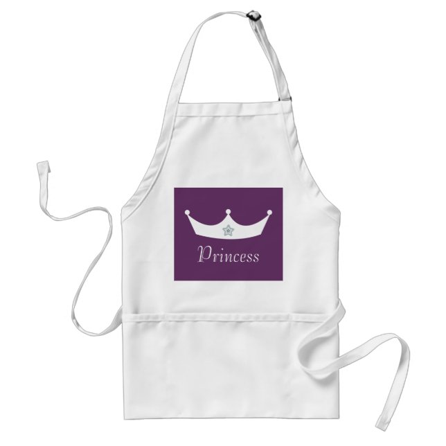 Pretty Customisable Purple & White Princess Crown Standard Apron (Front)