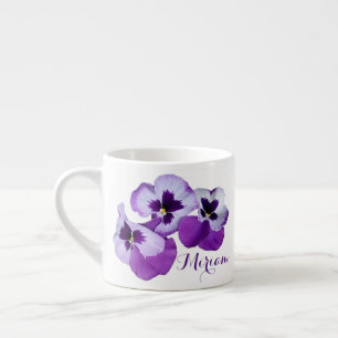 Pretty customizable name Miriam purple pansy Espresso Cup