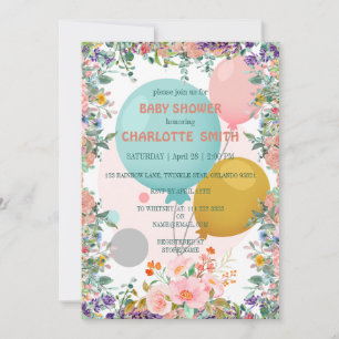 Pretty Cute Balloon watercolor flora baby shower Invitation