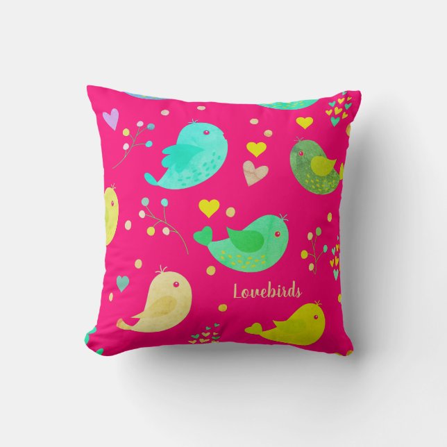 Pretty Cute Birds Love Hearts Cushion (Front)