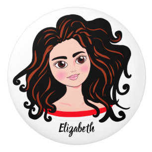 Pretty Cute Brunette Girl With Red Highlights Ceramic Knob