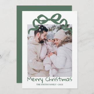 Pretty cute Christmas Green Bow Photo card