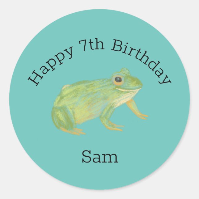 Pretty Cute Frog Birthday Illustration Classic Round Sticker (Front)