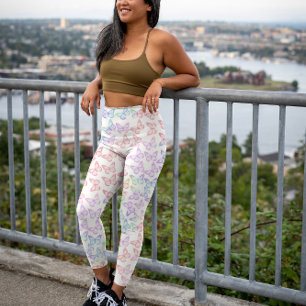  Pretty Cute Girly Pastel Butterfly Pattern Summer Leggings