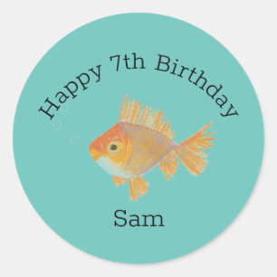 Pretty Cute Goldfish Birthday Illustration Classic Round Sticker