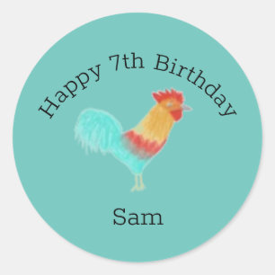 Pretty Cute Rooster Birthday Illustration Classic Round Sticker