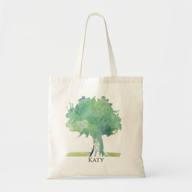 Pretty Cute Watercolor Green Tree  Tote Bag (Front)