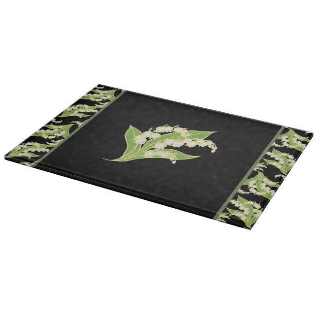 Pretty Cutting Board: Lilies of the Valley, Black Cutting Board (Corner)