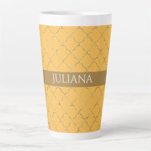 Pretty Daffodil  Gold Quatrefoil Personalised  Latte Mug
