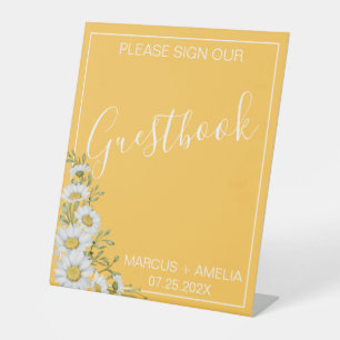 Pretty Daffodil Yellow & White Daisies Guestbook Pedestal Sign