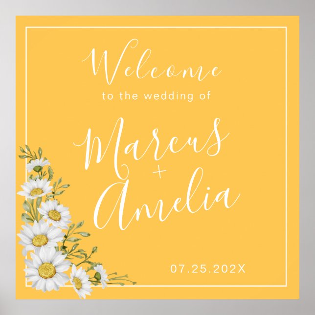 Pretty daffodil yellow & White Daisies Wedding  Poster (Front)