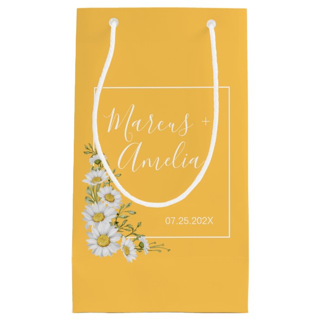 Pretty Daffodil Yellow & White Daisies Wedding  Small Gift Bag (Front)
