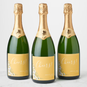 Pretty Daffodil Yellow & White Daisies Wedding Sparkling Wine Label