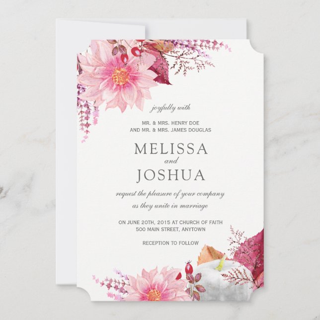 Pretty Dahlias Fall Wedding Invitations (Front)