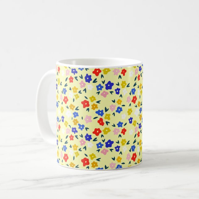 Pretty Dainty Cute Floral on Pastel Yellow Coffee Mug (Front Left)