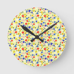 Pretty Dainty Cute Floral on Pastel Yellow Round Clock