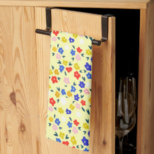 Pretty Dainty Cute Floral on Pastel Yellow Tea Towel
