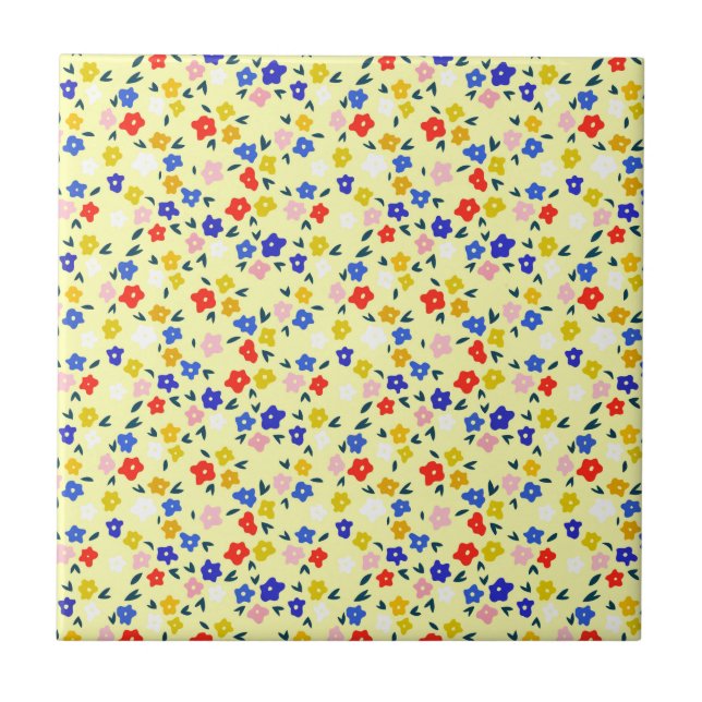 Pretty Dainty Cute Floral on Pastel Yellow Tile (Front)