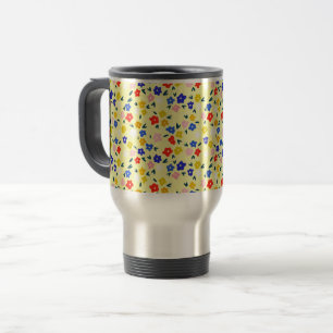 Pretty Dainty Cute Floral on Pastel Yellow Travel Mug
