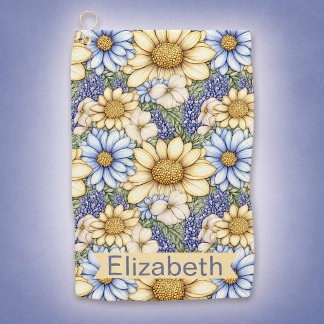 Pretty Daisies and Lavender Flowers Personalised Golf Towel