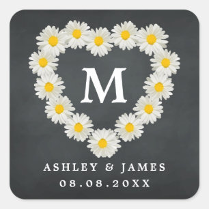 Pretty Daisies Monogram Wedding Chalkboard Square Sticker