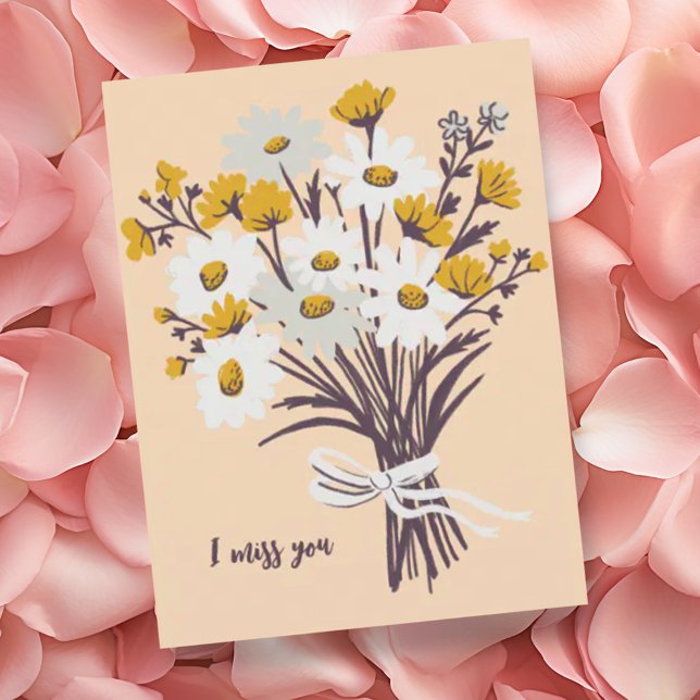 Pretty Daisy Bouquet I MISS YOU Sweet CUSTOM Postcard (Retro daisy bouquet "I miss you" custom postcard)